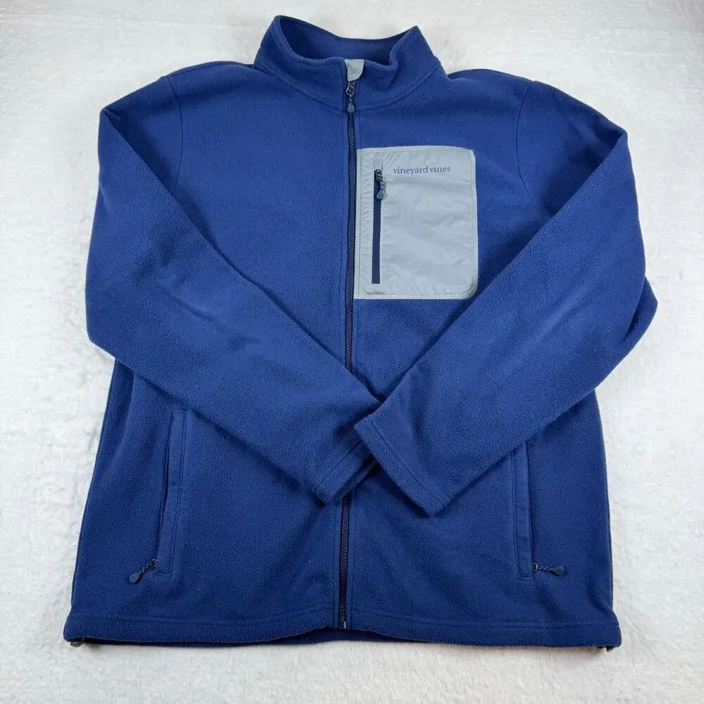 Vineyard Vines Jacket Mens Size XL Blue Fleece Full Zip Chest Pocket Outdoor